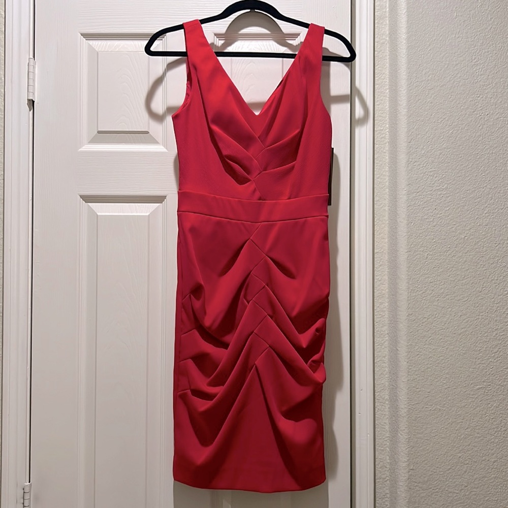 Nicole Miller mid-length, hot-pink to red in color, women’s dress size 6